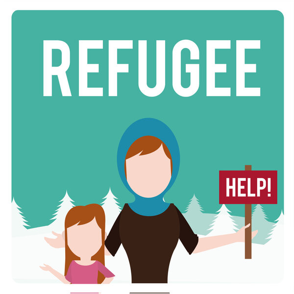 refugee illustration over  winter landscape