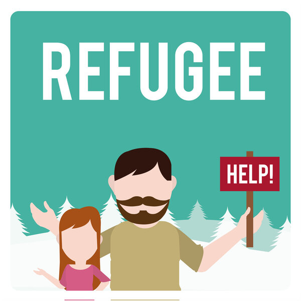 refugee illustration over  winter landscape