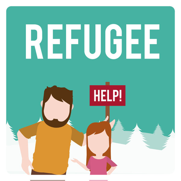 refugee illustration over  winter landscape