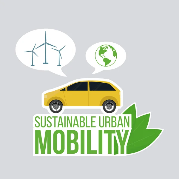 Movilidad urbana sostenible ilustración con texto verde sobre gra — Vector de stock