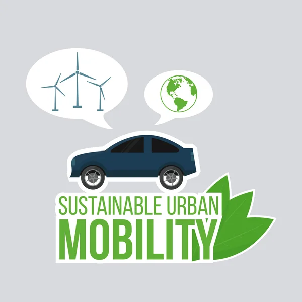 Movilidad urbana sostenible ilustración con texto verde sobre gra — Vector de stock