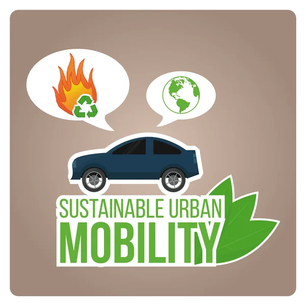 Movilidad urbana sostenible ilustración con texto verde sobre co — Vector de stock