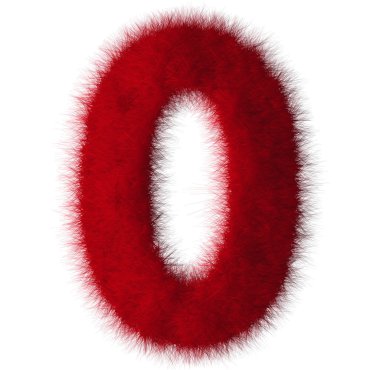 Beyaz arka plan üzerinde izole kırmızı tüylü 0 numara yazı tipi