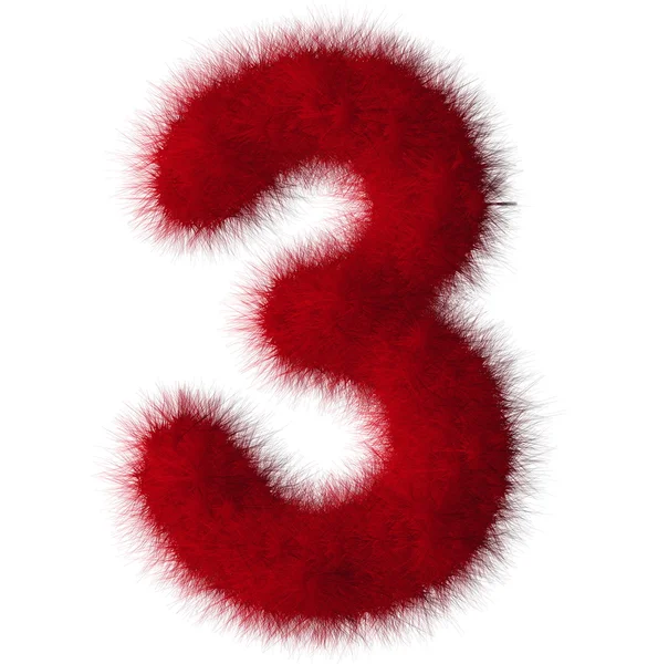 Red shag 3 number font isolated on white background — Stock Photo, Image