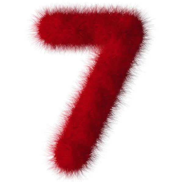 Red shag 7 caratteri numerici isolati su sfondo bianco — Foto Stock