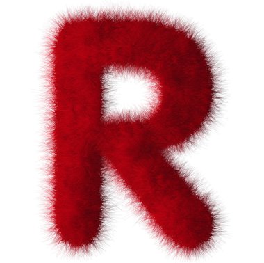 Beyaz arka plan üzerinde izole kırmızı tüylü R Harfi