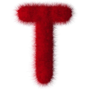 Beyaz arka plan üzerinde izole kırmızı tüylü T harfi