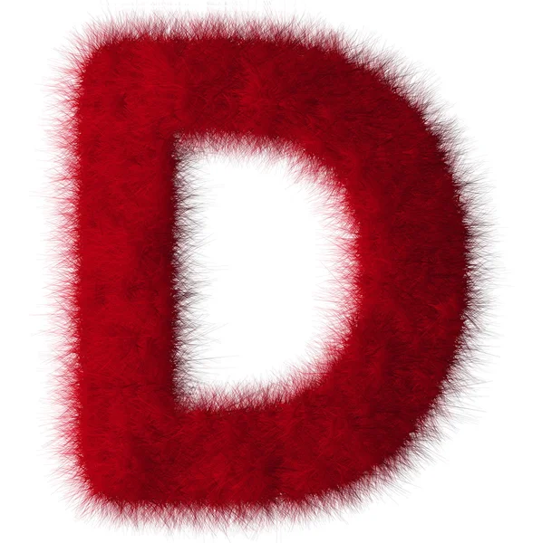 Red shag D letter isolated on white background — Stock Photo, Image