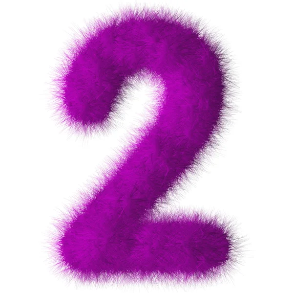 Purple shag 2 number font isolated on white background — Stock Photo, Image