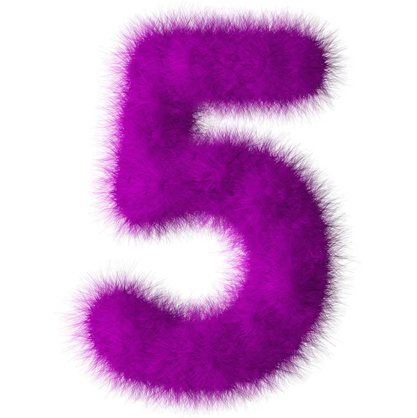 Purple shag 5 caratteri numerici isolati su sfondo bianco — Foto Stock