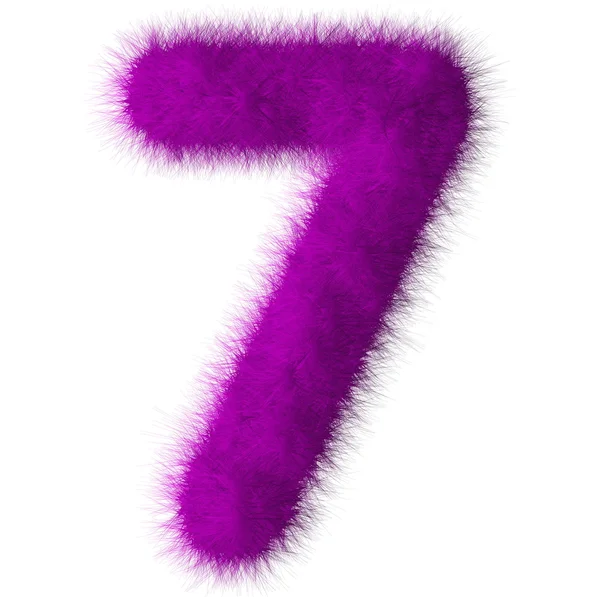 Purple shag 7 number font isolated on white background — Stock Photo, Image