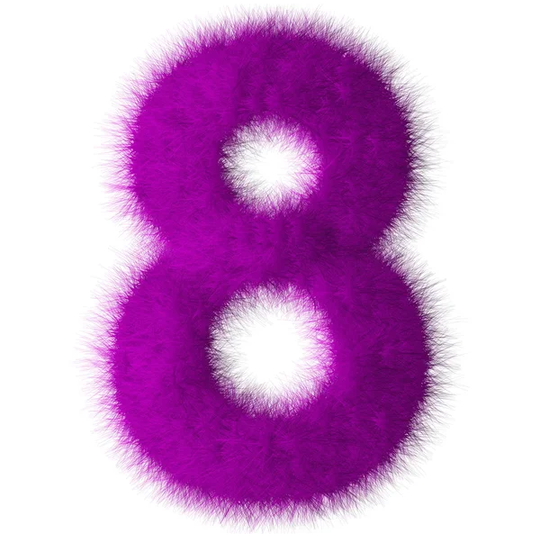 Purple shag 8 number font isolated on white background — Stock Photo, Image