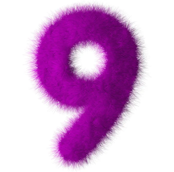 Purple shag 9 number font isolated on white background — Stock Photo, Image