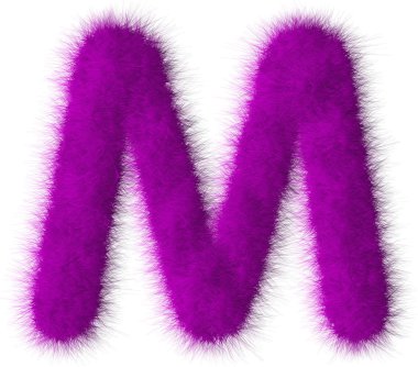 Beyaz arka plan üzerinde izole mor tüylü M harfi