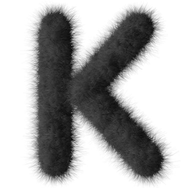 Beyaz arka plan üzerinde izole siyah tüylü K harfi