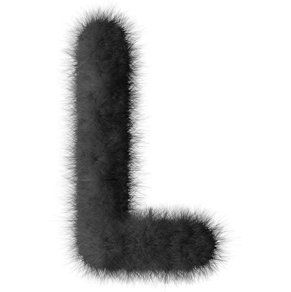 Písmeno L černý plyšový izolovaných na bílém pozadí — Stock fotografie