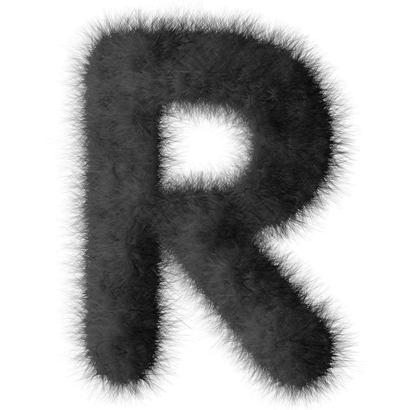 Písmeno R černý plyšový izolovaných na bílém pozadí — Stock fotografie