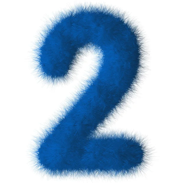 Blue shag 2 number font isolated on white background — Stock Photo, Image