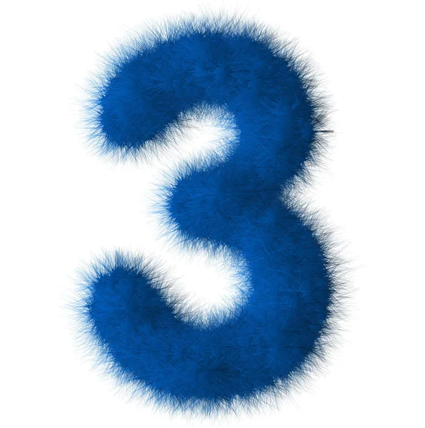 Blue shag 3 number font isolated on white background — Stock Photo, Image