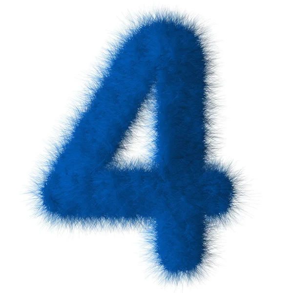 Kék bozont 4 szám betűtípus, elszigetelt fehér background — Stock Fotó