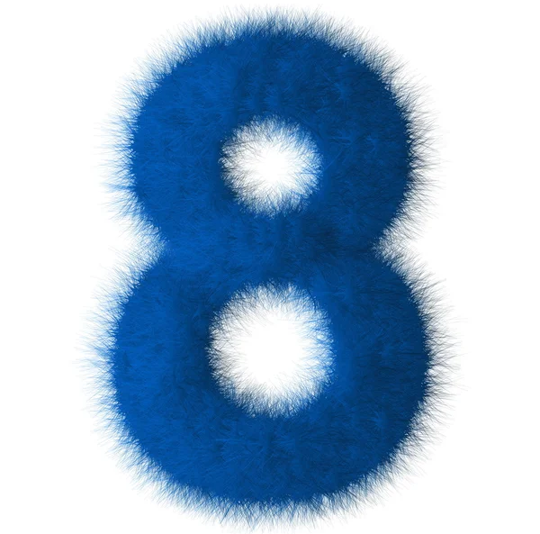 Blue shag 8 number font isolated on white background — Stock Photo, Image