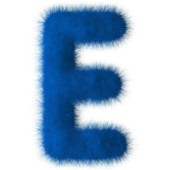 Blue Shag lettre E isolé sur fond blanc — Photo