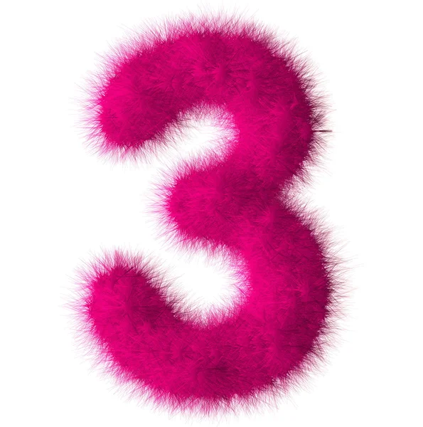 Pink shag 3 number font isolated on white background — Stock Photo, Image