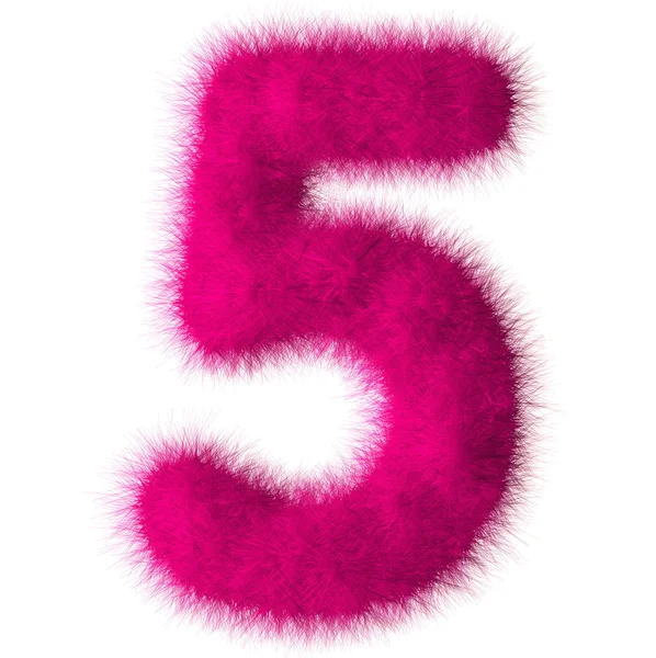 Pink shag 5 caratteri numerici isolati su sfondo bianco — Foto Stock