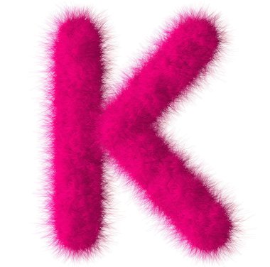 Beyaz arka plan üzerinde izole pembe tüylü K harfi