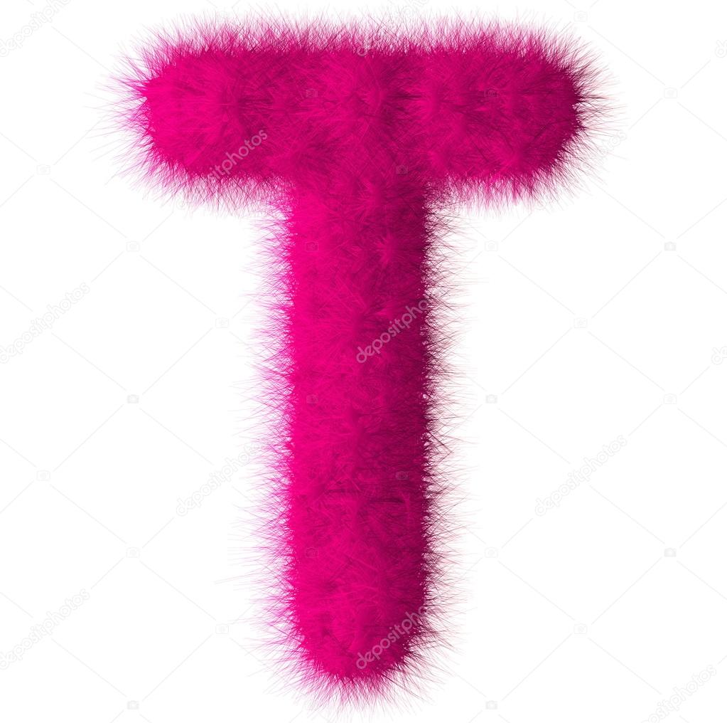 Pink shag T letter isolated on white background