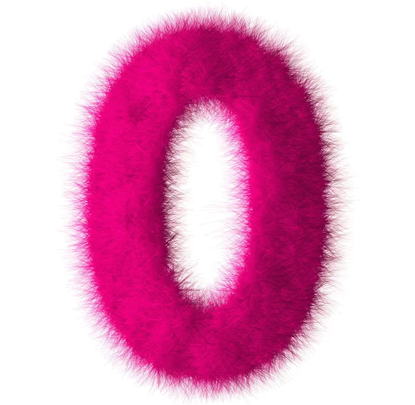 Pink shag 0 number font isolated on white background — Stock Photo, Image