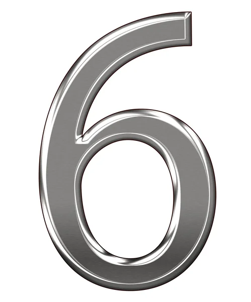 Brev nummer "6" isolerad på vit bakgrund av metall — Stockfoto