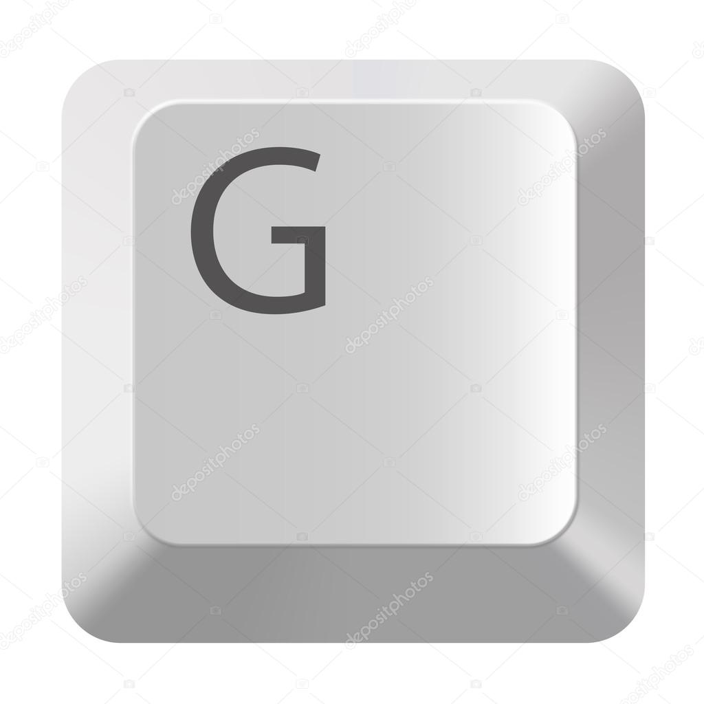 G  white computer keys alphabet on white background