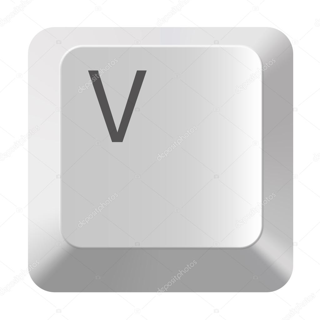 V white computer keys alphabet on white background
