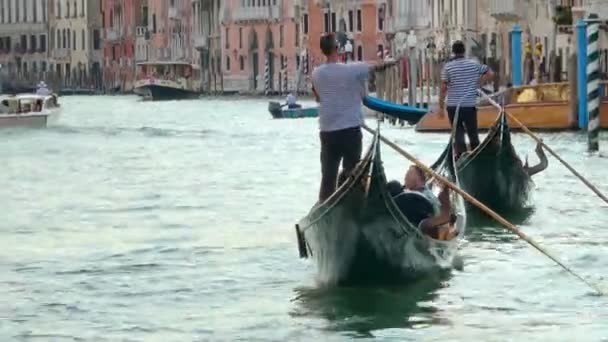 Venecia Julio 2018 Par Góndolas Gran Canal Venecia Italia Disparo — Vídeos de Stock