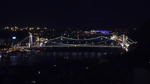 Foto Aérea Del Puente Elisabeth Budapest Hungría Por Noche — Vídeos de Stock