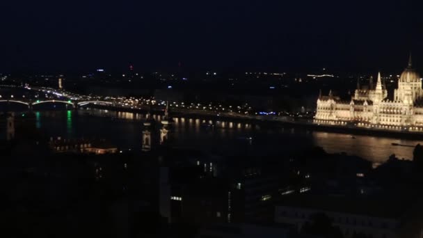 Panoramique Travers Horizon Des Ravageurs Nuit Budapest Hongrie — Video