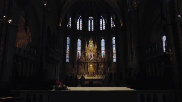 Budapest Agosto 2018 Imagen Oscura Malhumorada Del Altar Iglesia Matthias — Vídeos de Stock