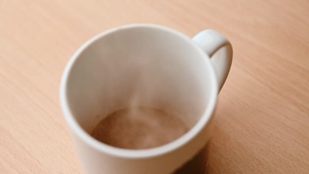 Slow Motion Close Looking Mug Cocoa Powder Added — Stock Video