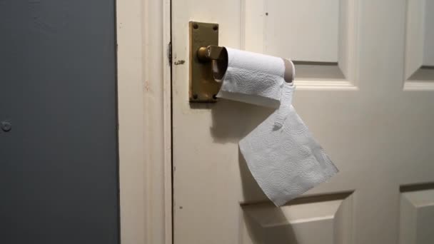 Порожній Рулон Туалету Звисає Латунної Дверної Ручки — стокове відео