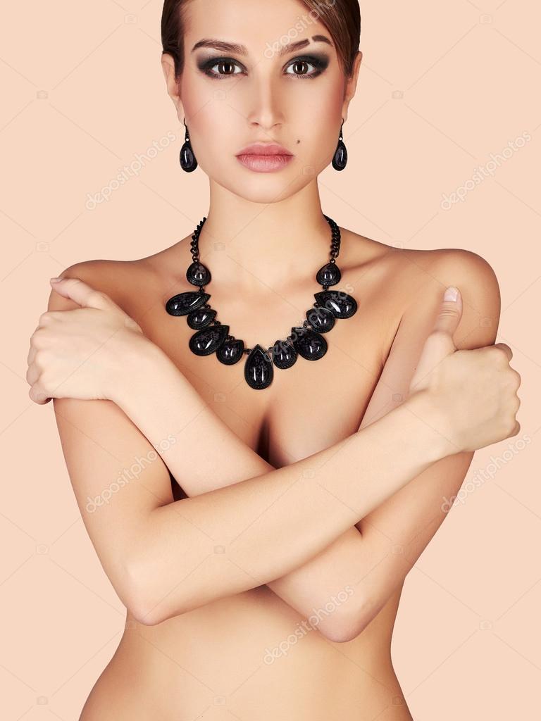 Naked Girl In Jewelry Beautiful Sexy Woman With Short Hair And
