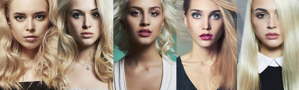 Beauty blondes collage. Faces of women. Fashion photo.beautiful blond girls