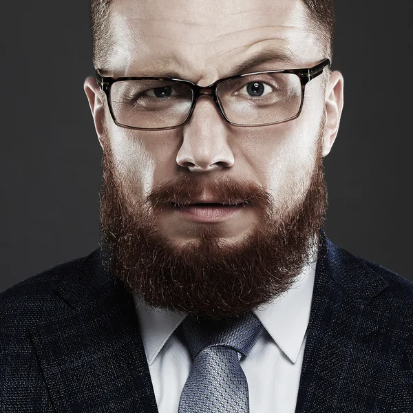 Barbudo hombre en glasses.Old Hipster boy.handsome hombre profesor — Foto de Stock