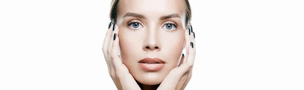 Skönhetskvinna Ansikte Porträtt Vacker Spa Modell Flicka Med Perfekt Fräsch — Stockfoto