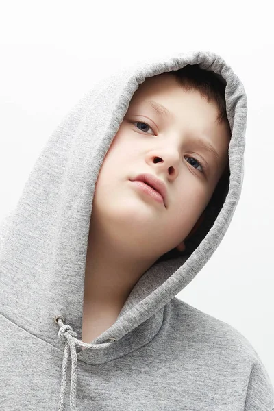 Little Boy Hood Close Portrait Stylish Teenager Boy Child — Stock Photo, Image