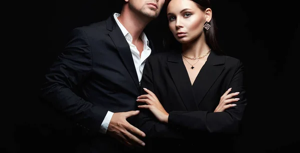 Beautiful Woman Handsome Man Suit Couple Adorable Elegant Girl Seducing — Stock Photo, Image
