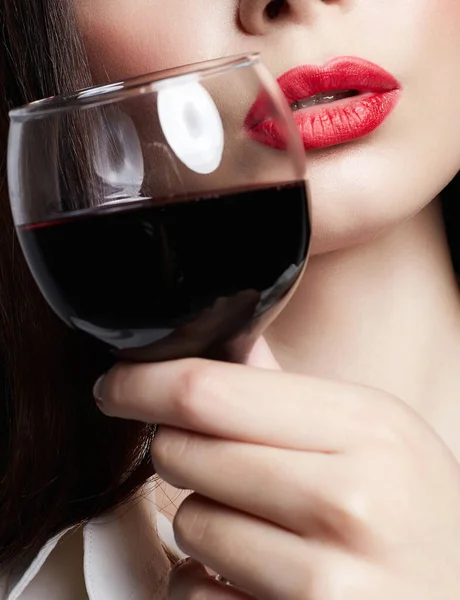 Bella Ragazza Con Bicchiere Vino Bella Donna Che Beve Vino — Foto Stock