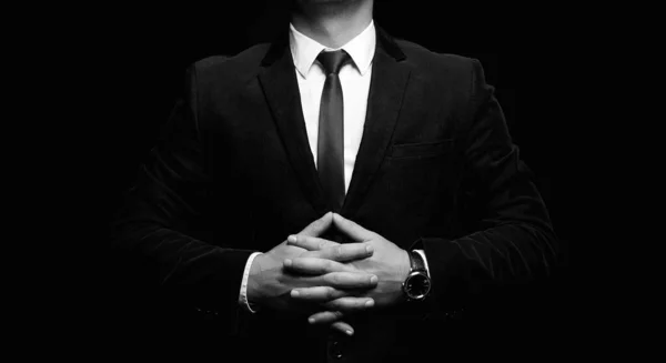 Stylish Buisnessman Boss Suit Tie Holding His Hands Lock Leadership — Stock Photo, Image