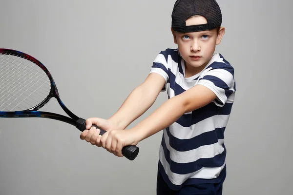 Little Boy Playing Tennis Sport Kid Child Tennis Racquet — Stock Photo, Image