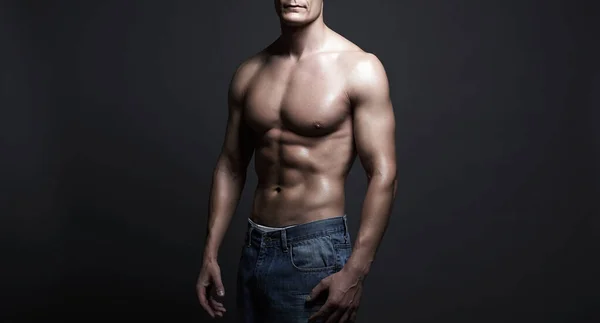 Oben Ohne Sexy Mann Jeans Bodybuilder Boy Nackter Körper Muskulöser — Stockfoto